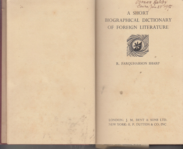 A SHORT BIOGRAPHICAL DICTIONARY OF  FOREIGN  LITERATURE.
