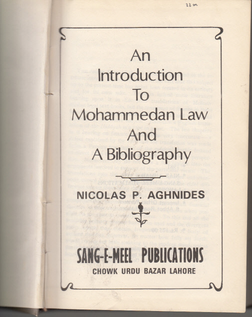 AN INTRODUCTION TO MOHAMMEDAN LAW AND A BIBLIOGRAPHY